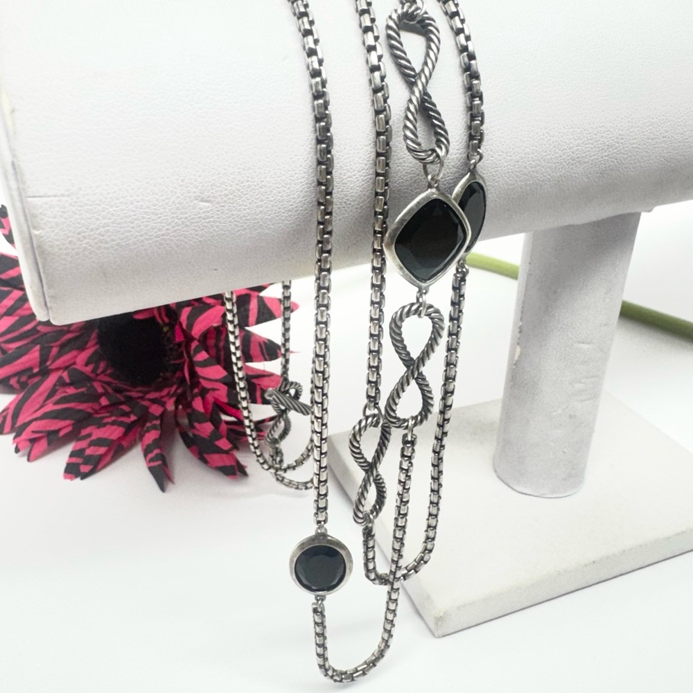 David Yurman 47” Infinity Necklace with Black Onyx .925 Sterling Silver - Picture 3 of 11
